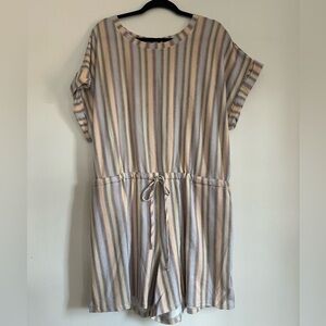 Striped Short Sleeve Romper with Tie Waist